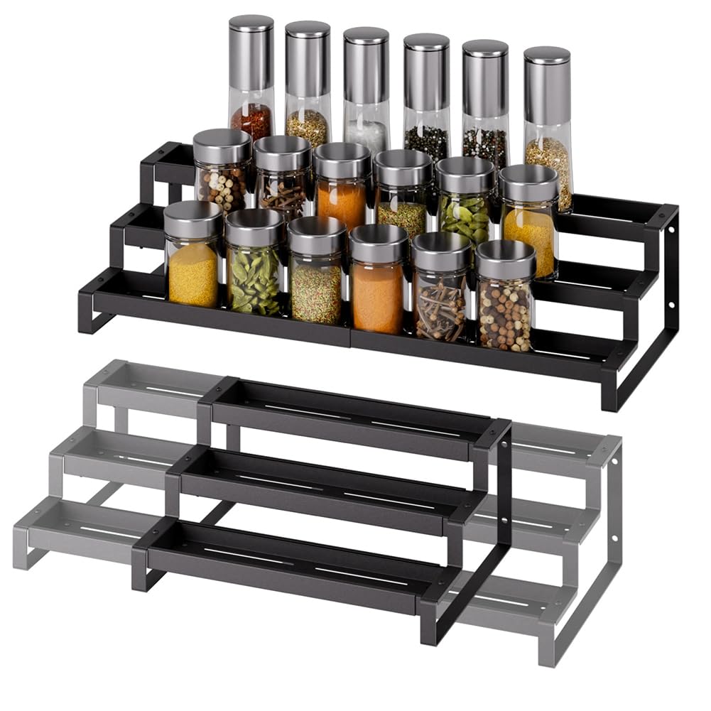 Hndhbfgrt 3-Tier Spice Rack Organizer Expandable, Seasoning Organizer, Metal Display Shelf, Slip- Design