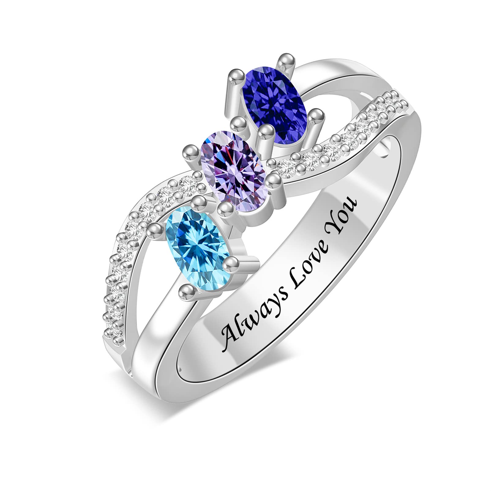 MissNaNa Personalized Mothers Ring 1-6 Birthstone Ring for Women Sterling Silver Family Rings Mother's Day Christmas Anniversary Birthday Gift for Mom