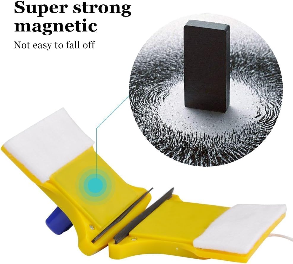 FLOITTUY Magnetic Window Glass Cleaner Double-Sided Window Cleaning Brush Glass Wiper Squeegee Washing Equipment Household Double-Side Glazed Two Sided Wiper with 2 Extra Cleaning Cotton and Rope 4