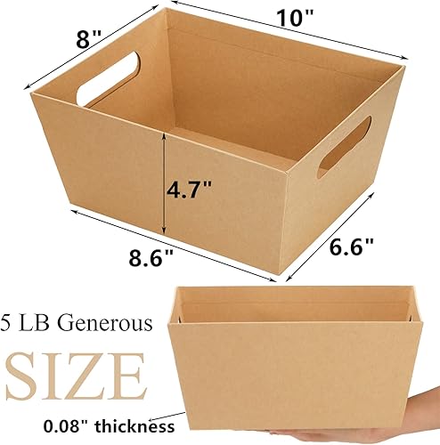 Miniatura 2 de DEAYOU Paquete de 10 cestas de regalo vacías, cestas de papel kraft de 10 x 8 pulgadas con asa, bandeja de regalo de cartón de 5 libras, contenedor