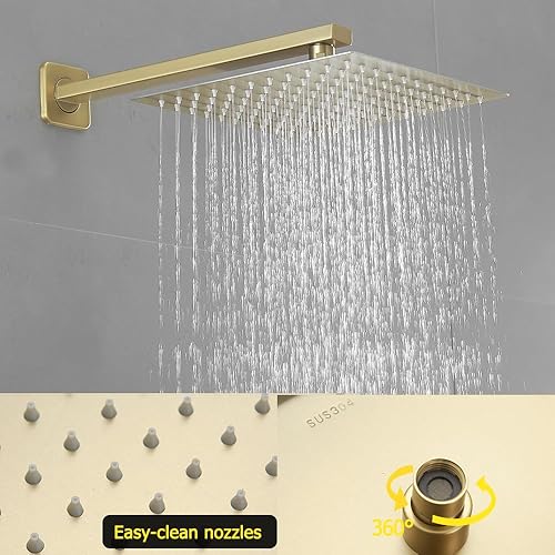Miniatura 2 de JingGang Sistema de ducha de oro cepillado de 10 pulgadas, mezclador de lluvia de lujo, conjunto combinado de ducha montado en la pared y sistema de