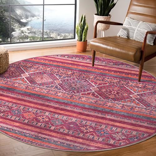 Tapis lavable rouge 120x120 cm à poils courts antidérapant
