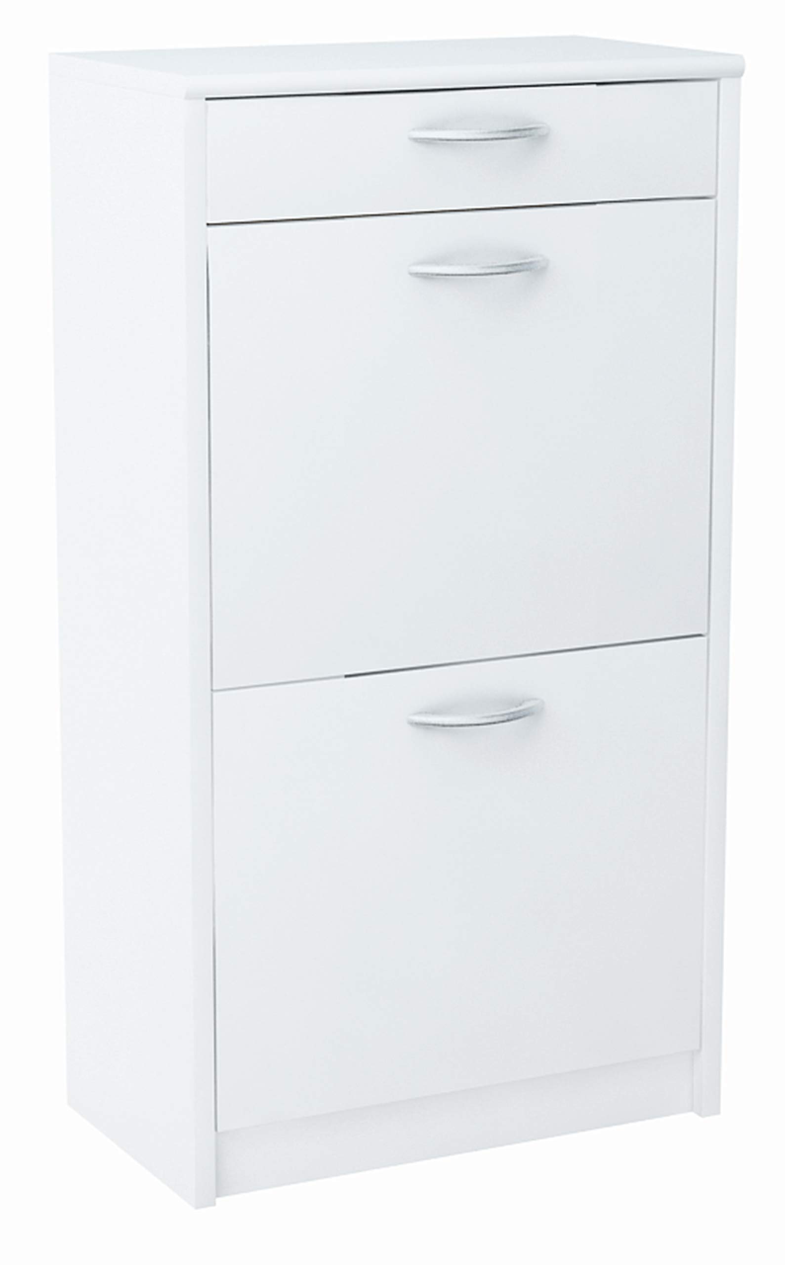 MATKAM Scarpiera 2D1S in stile moderno, largh. 50 x alt. 92 x prof. 28 cm, pannello per mobili laminato 16 mm, con pannello posteriore, 2 ripiani per scarpe ribaltabili, 1 cassetto (bianco)