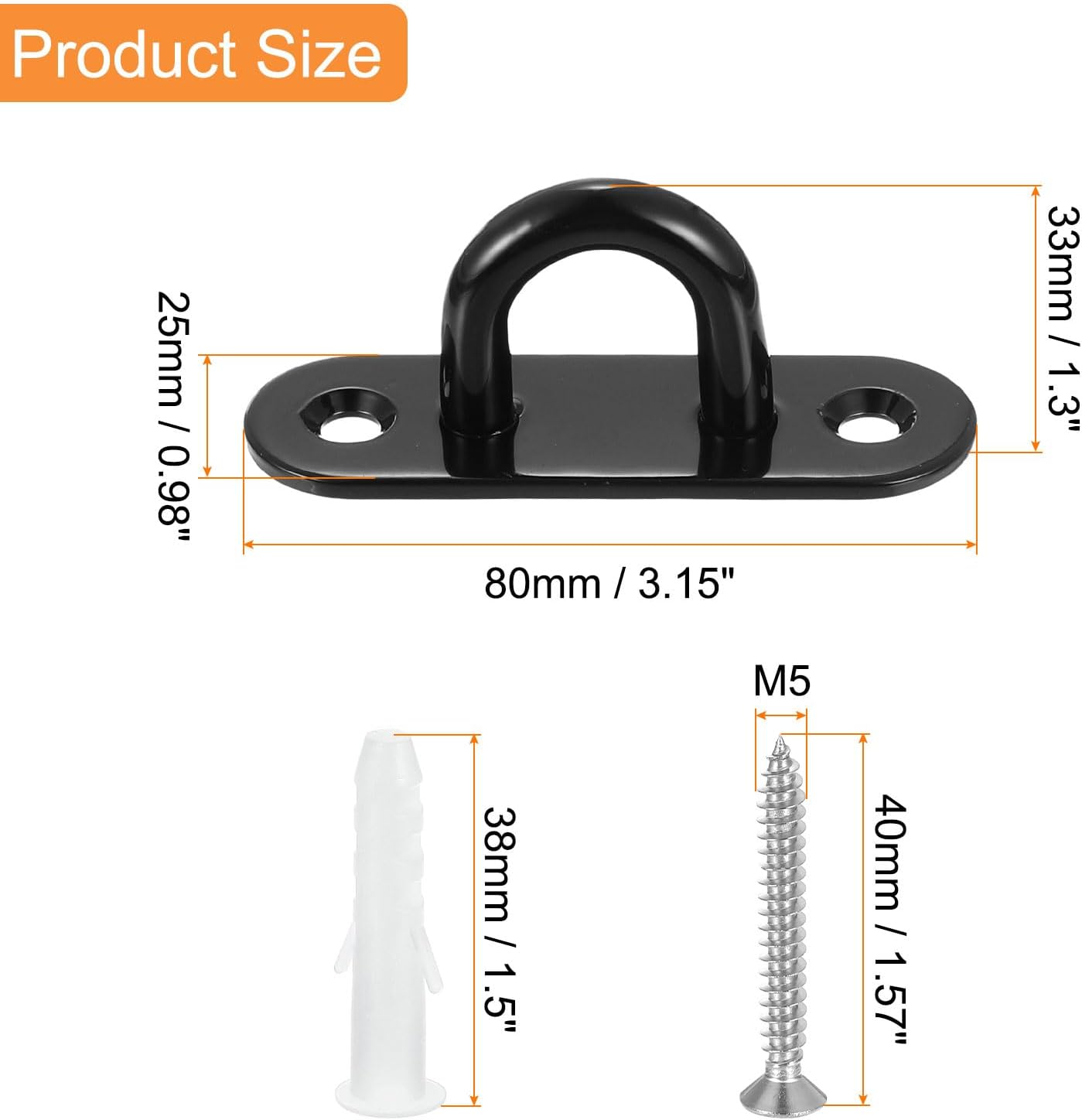 uxcell 8 Pcs Pad Eye Plate, 3.1 Inch 304 Stainless Steel Ceiling Hooks Marine Hanging U Hook with Screws & Anchors for Securing Hanging, Black