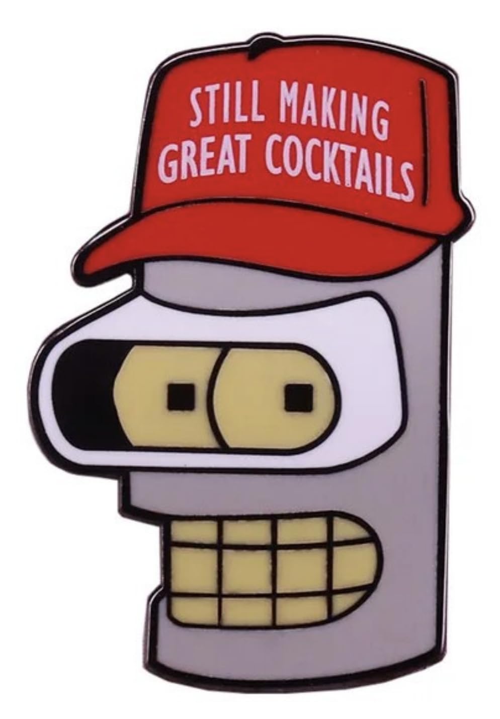 PinstantFuturama Bender Robot Still Making Great Cocktails Red Baseball Cap Hat MAGA Spoof Fry Leela Animated Comedy TV Show 1.25" Enamel Pin Badge, 1.25 Inches, Enamel, enamel