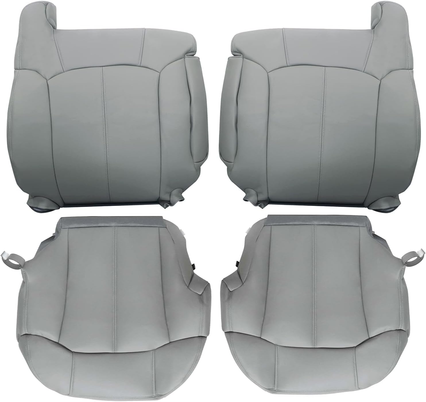 SecosAutoparts Driver and Passenger Bottom and Top Lean Back Replacement Leather Seat Cover Gray Compatible with Chevy Silverado Tahoe Sierra Suburban Avalanche 1999 2000 2001 2002