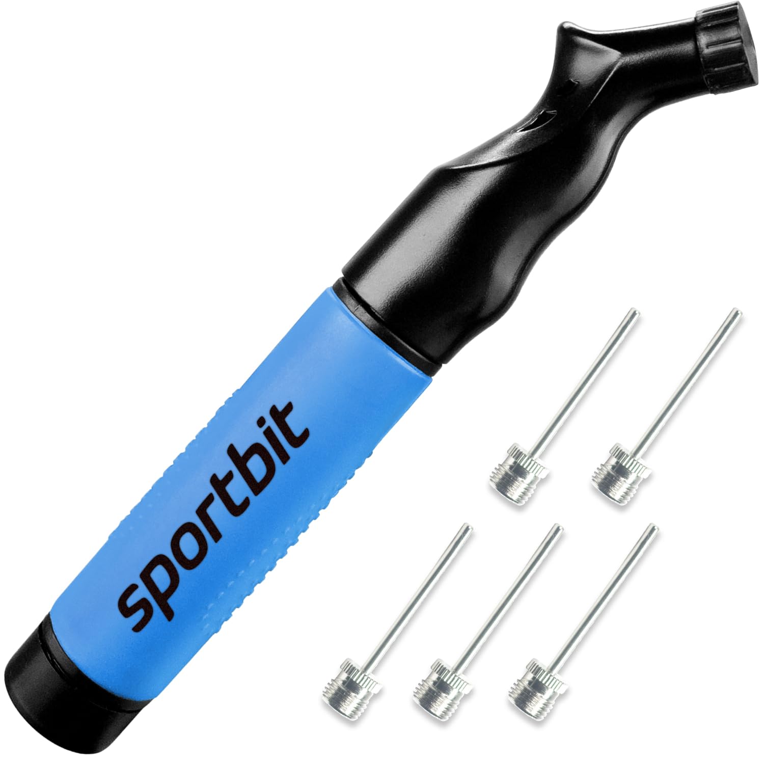 SPORTBIT Ball Pump with 5 Needles - Push & Pull Inflating System - Great for All Sports Balls - Football Ball Air Pump, Volleyball Pump, Basketball Inflator - Goes with Needles Set