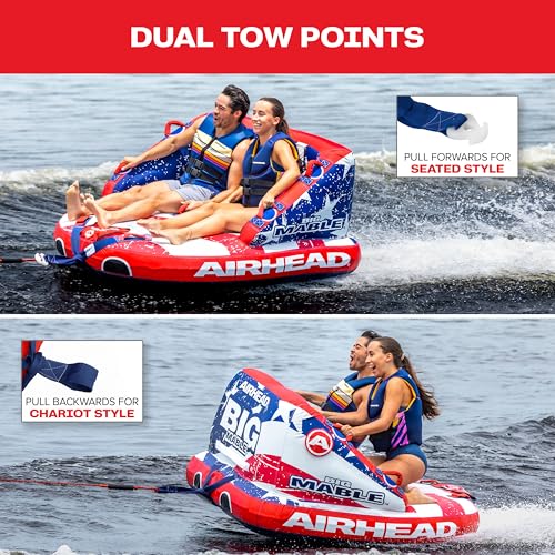 Image of Airhead Mable Towable Tube for Boating, 1-4 Rider Inflatable Boat Tube for Water Tubing, Heavy Duty Full Nylon Cover, EVA Foam Pads, Dual Tow Point, Patented Speed Safety Valve