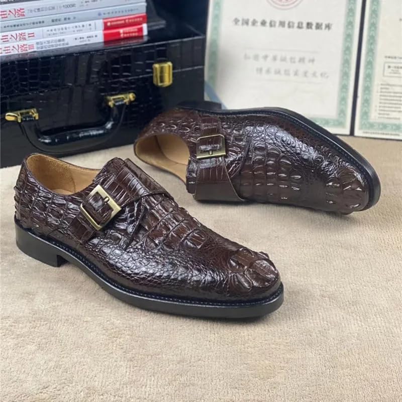 Authentic Exotic Crocodile Skin Handcraft Men's Brown Dress Shoes Genuine Real True Alligator Leather Buckle Strap Male Loafers3