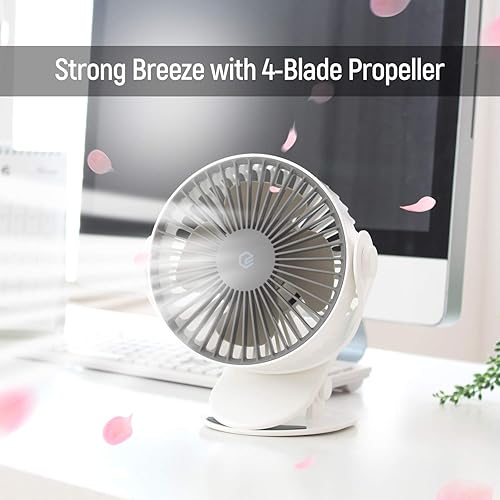 Miniatura 4 de Ventilador portátil con clip, rotación de 360 grados, funciona con batería recargable, 2,000 mAh, hasta 6.5 horas de tiempo de trabajo, con