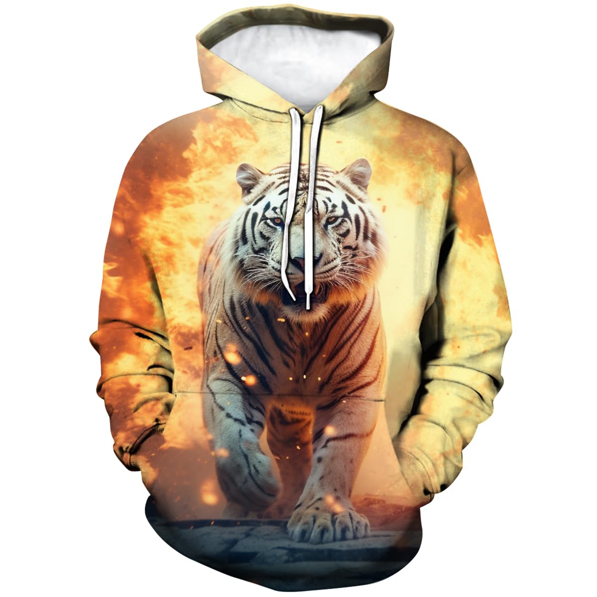 Laoliusn Men's Yellow Tiger Hoodie - Animal Theme, Realistic Graphic Sweatshirt, XX-L