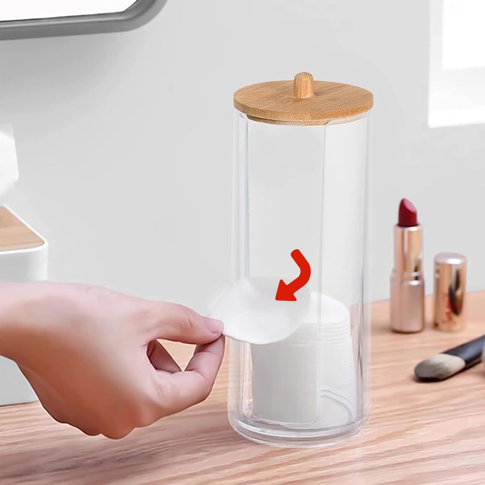Boîtes De Rangement Pour Cotons Et Cotons-tiges - Kit De 2, Transparentes Avec Couvercle En Bambou, Pour Salle De Bain Ou Chambre - 3