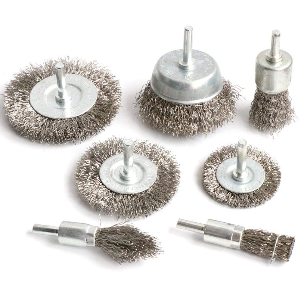 Spazzola per lucidare Kit spazzola per ruote metalliche per trapano, spazzola con crimpeggio grosso in acciaio inossidabile, con rimozione del gambo da 1/4 pollici di vernice di sbavatura della ruggin