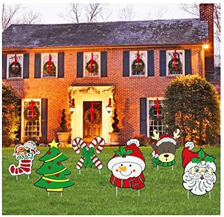 Mosoan Outdoor Christmas Decorations 8 Pieces Christmas Yard Signs with Stakes for Holiday Lawn Yard Outdoor Xmas Decorations - Holiday Christmas Decorations Outdoor