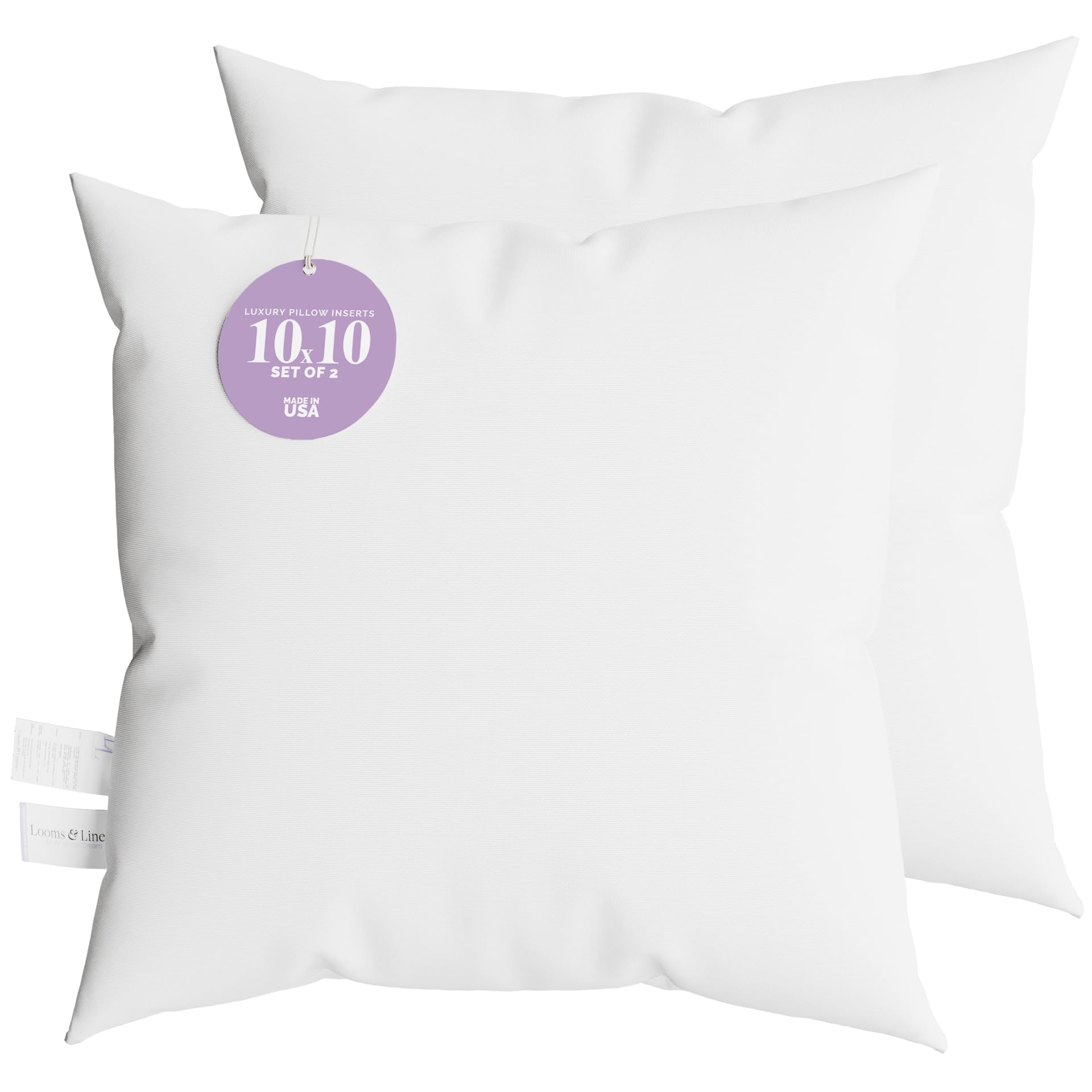 10x10 Pillow Form Pack of 2 10 x 10 Throw Inserts with Hypoallergenic Insert - Made in USA Throw Pillow Insert by Looms and Linens 10x10 Pillow Insert