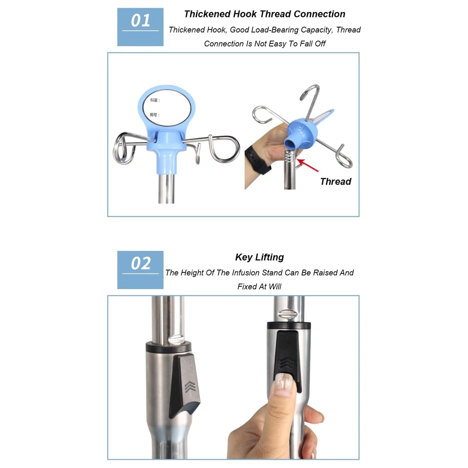 EYPKPL Supporto for flebo da Pavimento con Ruote, in Acciaio Inox, con Vassoio e Cestino portaoggetti, for Assistenza domiciliare, ospedali, cliniche