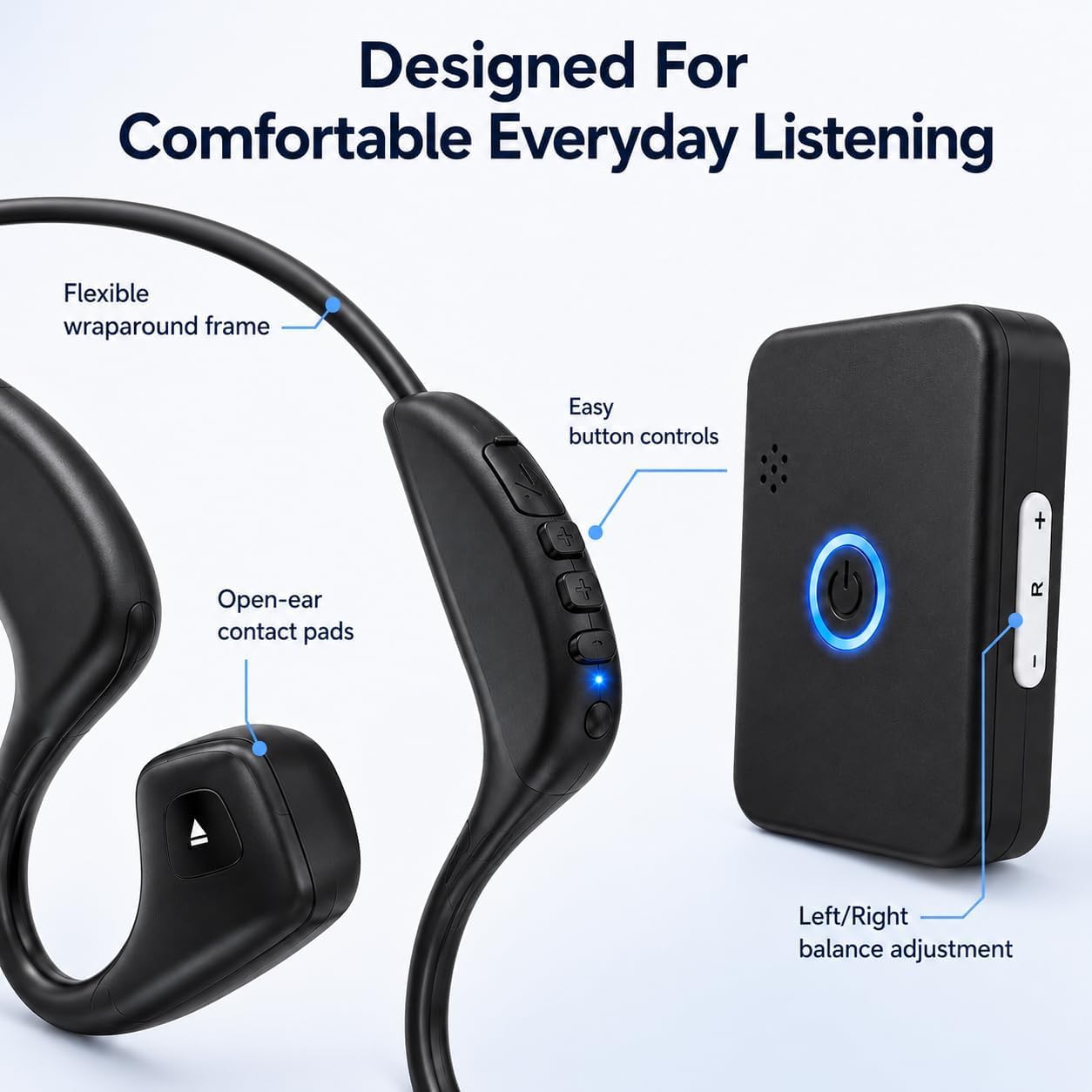 Auricolari Amplificatori audio a conduzione ossea Auricolari Design Bluetooth 22g Amplificazione del suono personale 10 ore di durata della batteria