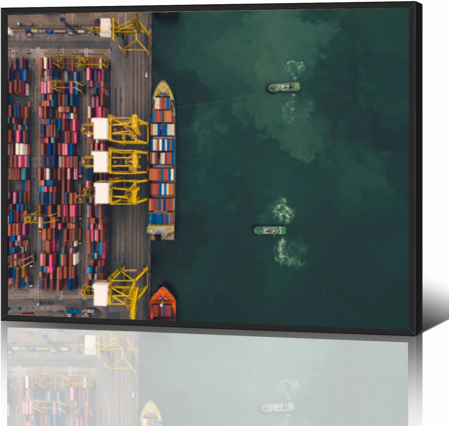 Front view Cargo Container ship the ocean ship carrying container and Black Framed Canvas Wall Art for Living Room Bedroom Kitchen Bathroom Prints Pictures Wall Decor Posters Painting Artwork 12x16