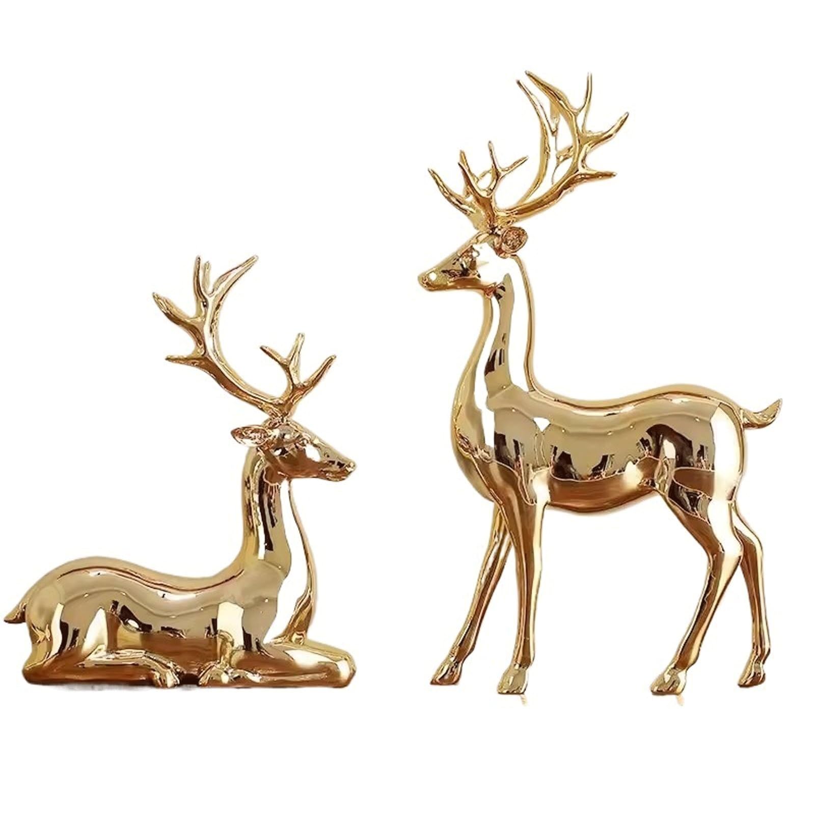 Sculpture de table ensemble de deux élans dorés au design luxe et raffiné