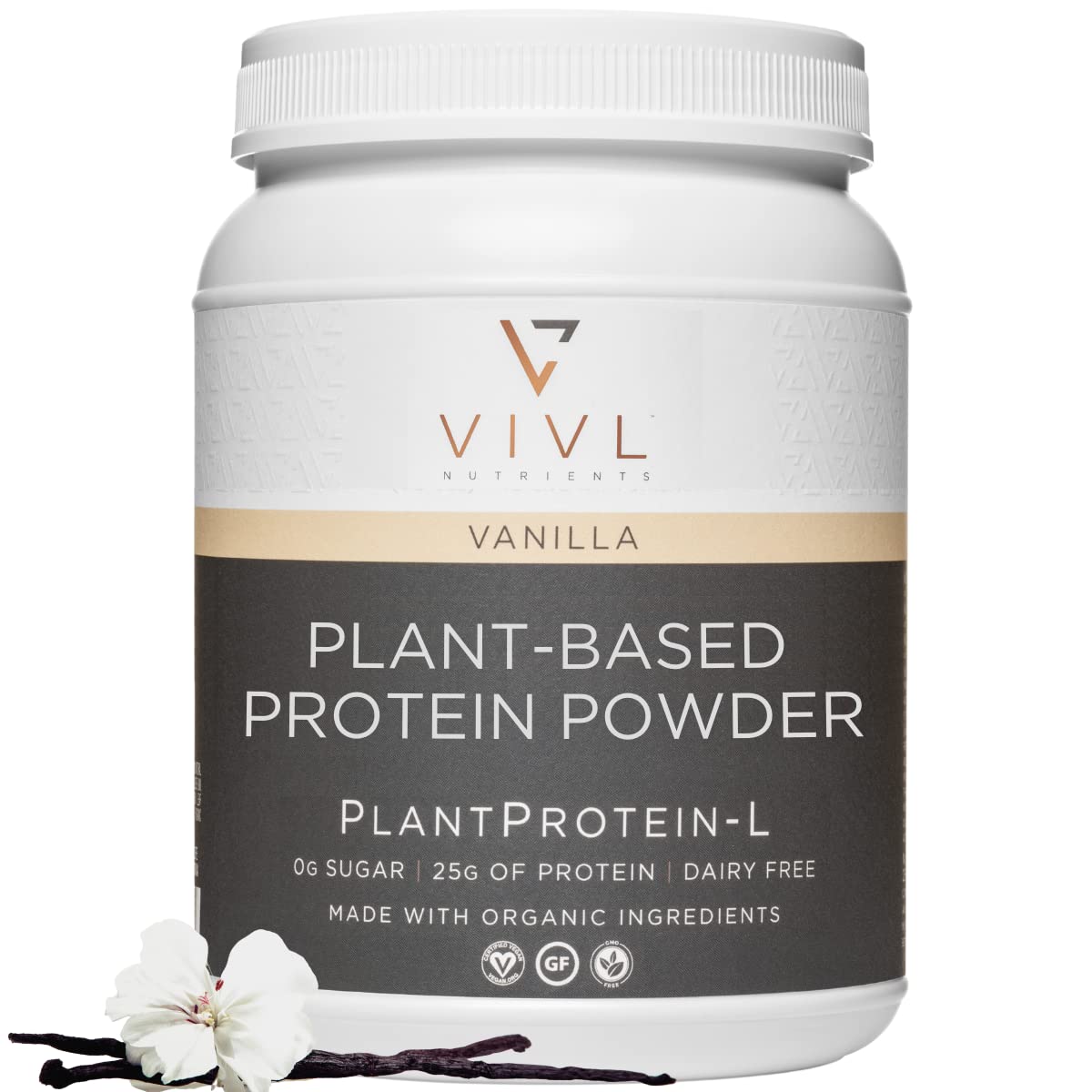 Plant Protein-L Powder Vanilla, Vegan, Organic, No Dairy, No Sugar, No Gluten, Keto, Low Carb, Clean Ingredients, Low Fodmap, for Men & Women, 25g, 27 Servings, 33oz