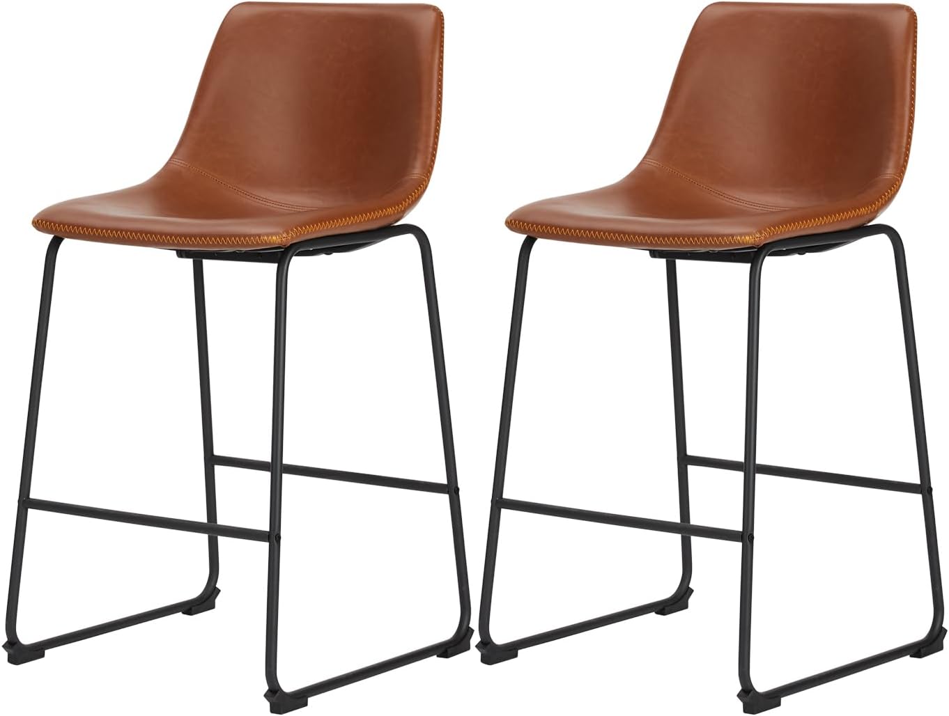 Sweetcrispy Counter Height Bar Stools Set of 2, Modern Counter Stool Faux Leather Barstools with Back, 26 inch Seat Height Island Stools Countertop Comfortable Brown Bar Chairs with Metal LegsThe Forest Stewardship Council