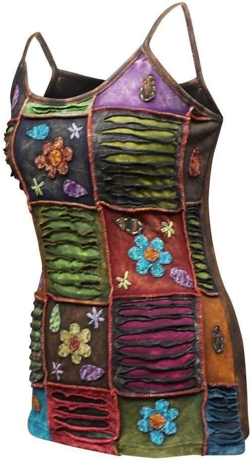 Shopoholic Fashion Flower Embroidered Women Waist Length Festival Stonewashed Hippy Cotton Tank Top - Image 2