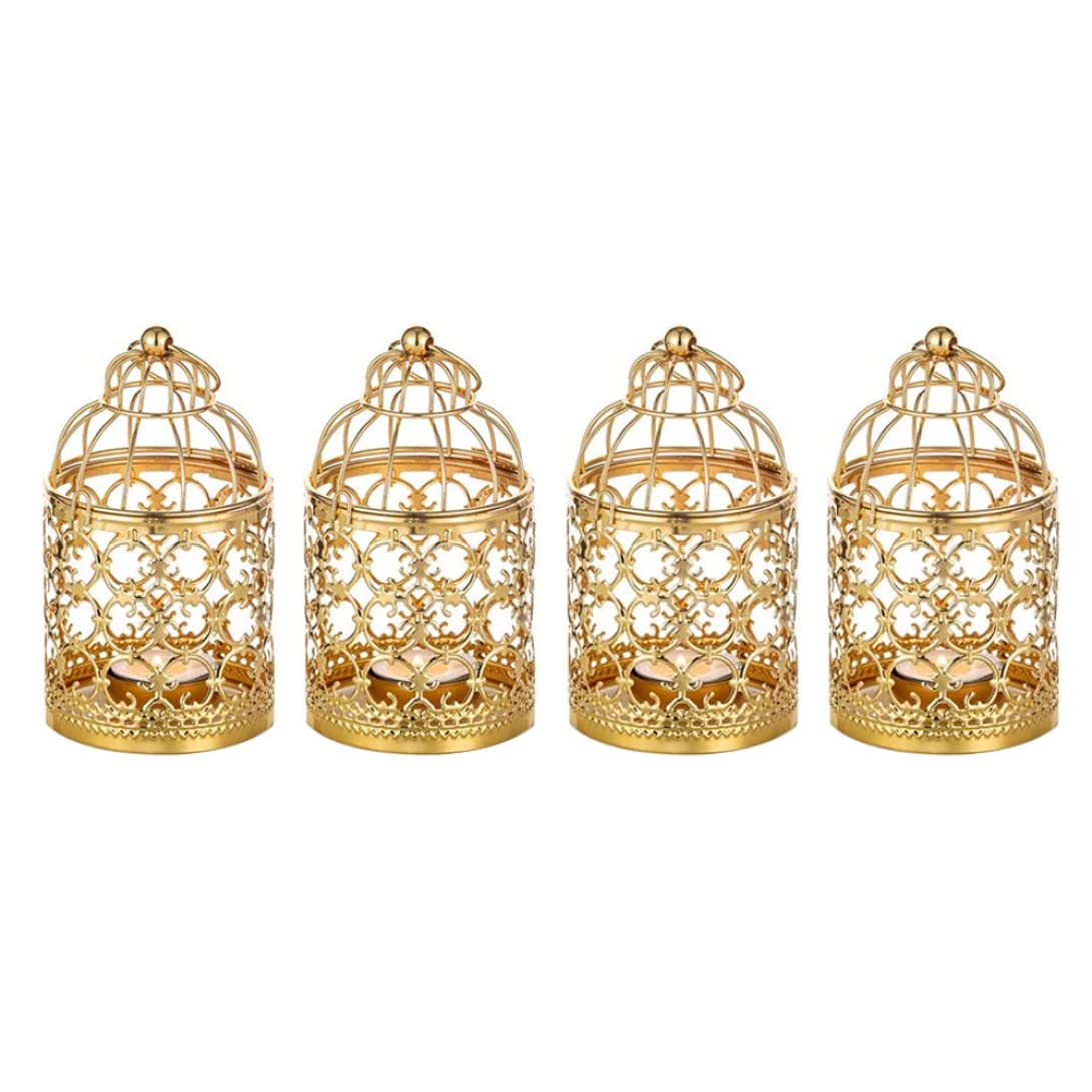 4 Pcs Small Tealight Hanging Birdcage Lantern, Gold Lanterns for Candles Vintage Decorative Centerpieces of Wedding & Party, Tea Light Holder Christmas Candle Holders Decorations.