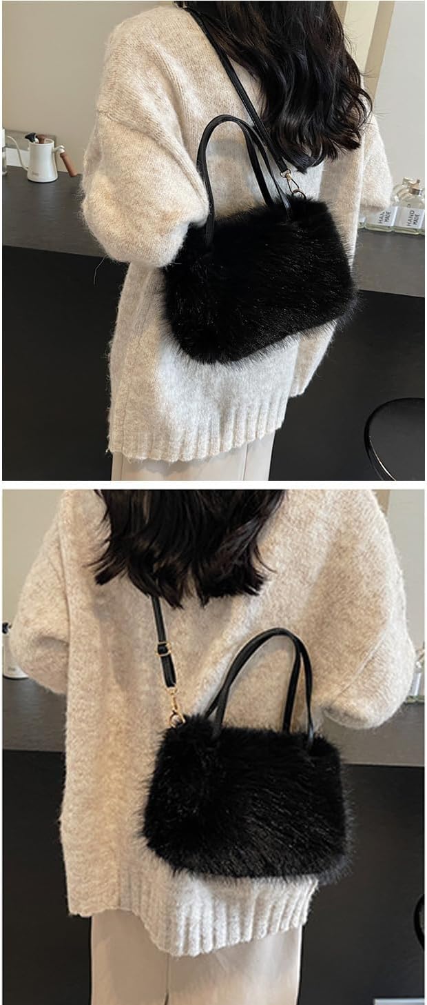 Ulisty Women Small Faux Fox Fur Tote Bag Mini Furry Top Handle Bag Plush Shoulder Bag Crossbody Bag Handbag - Image 4