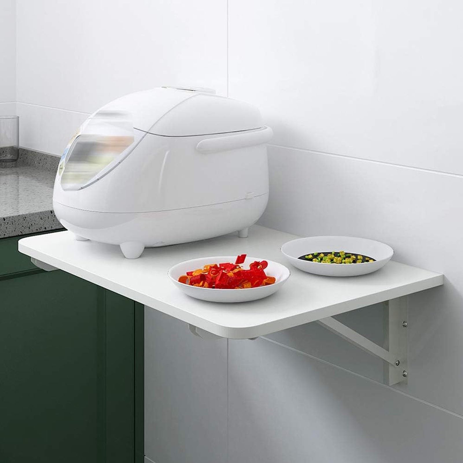 Bureau d'ordinateur d'angle rabattable bois blanc et table cuisine pliante