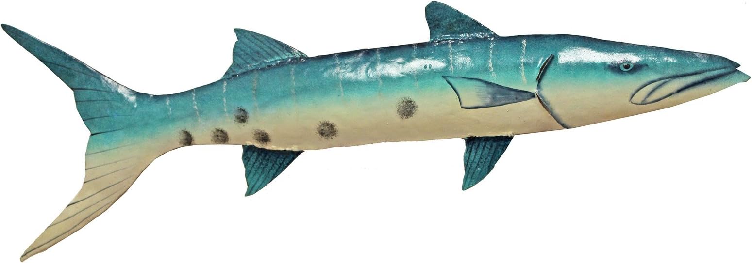 Haitian Metal Art Fearsome Blue Barracuda Fish Large 28 Inch Wall Decor