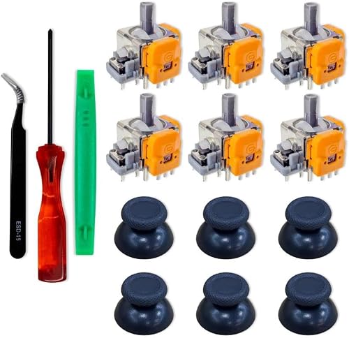 6 PCS Hall Effect Sensor Joystick Replacement Kit for Game Controllers – Eliminate Stick Drift, Includes 6 Thumbsticks