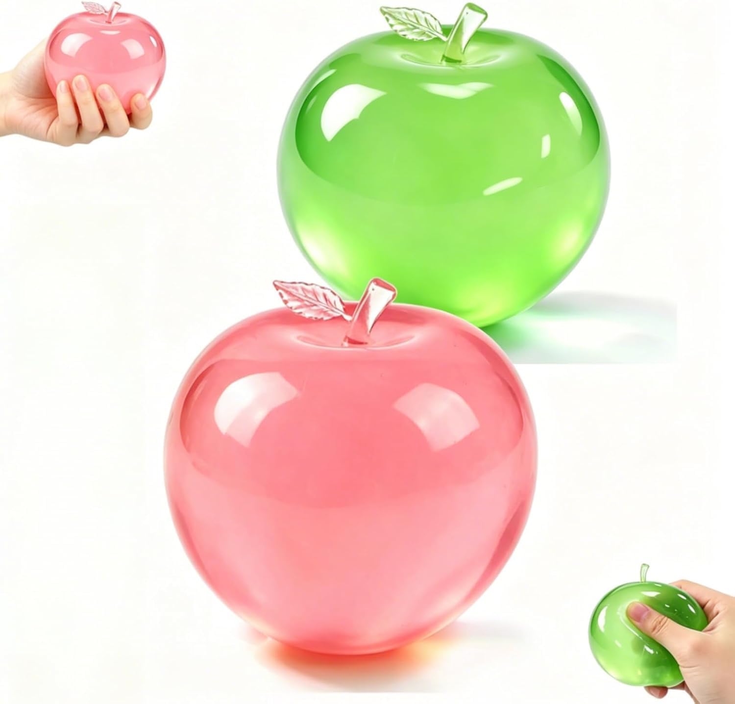 Lightyard Cute Apple Squishy Toys Stress Ball, Soft Sensory Anxiety Relief Toy for Kids & Adults, Fruit Taba Fidget, Squeeze Stress Relief Gift, Office Desk Toy (green+pink)