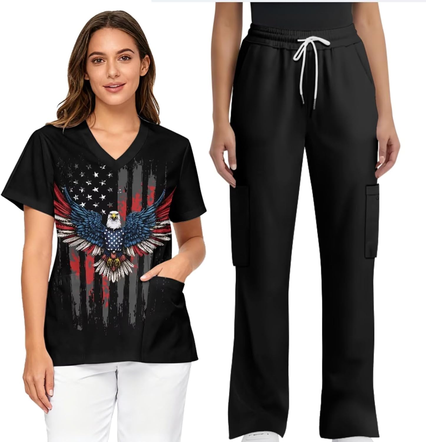 Scrubs Set for Women Nurse Uniform Jogger Suit Stretch V-Neck Scrub Top & Jogger Pant with Pocket Nurse Workwear