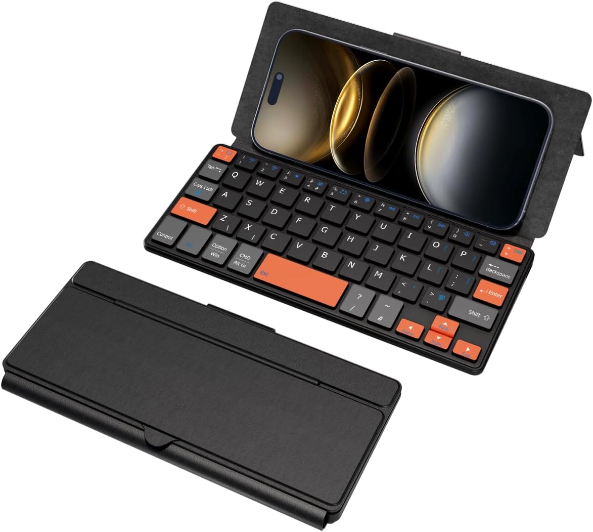 Doohoeek Dual Bluetooth Mini Keyboard for Phone, Portable Wireless Keyboard With Stand for iPhone, iPad Mini, Samsung Z Fold, Compatibel With iOS, Android and Windows, Orange&Black - Amazon product rated Grade B