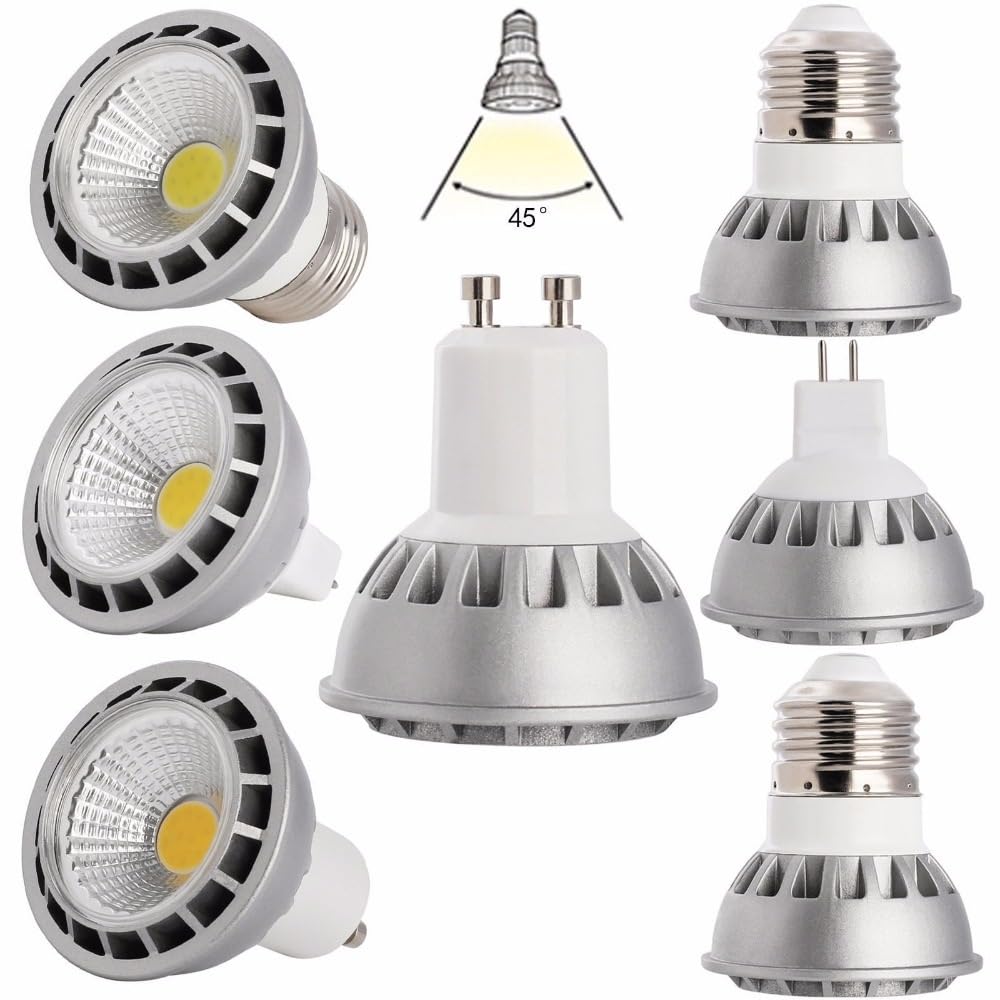 YSJX luces de amplio voltaje, Paquete de 6 focos LED COB CA 85-265 V, E27/GU10, 5 W, no regulables, MR16, CC 12 V(Warm White,GU10 5W AC85-265)