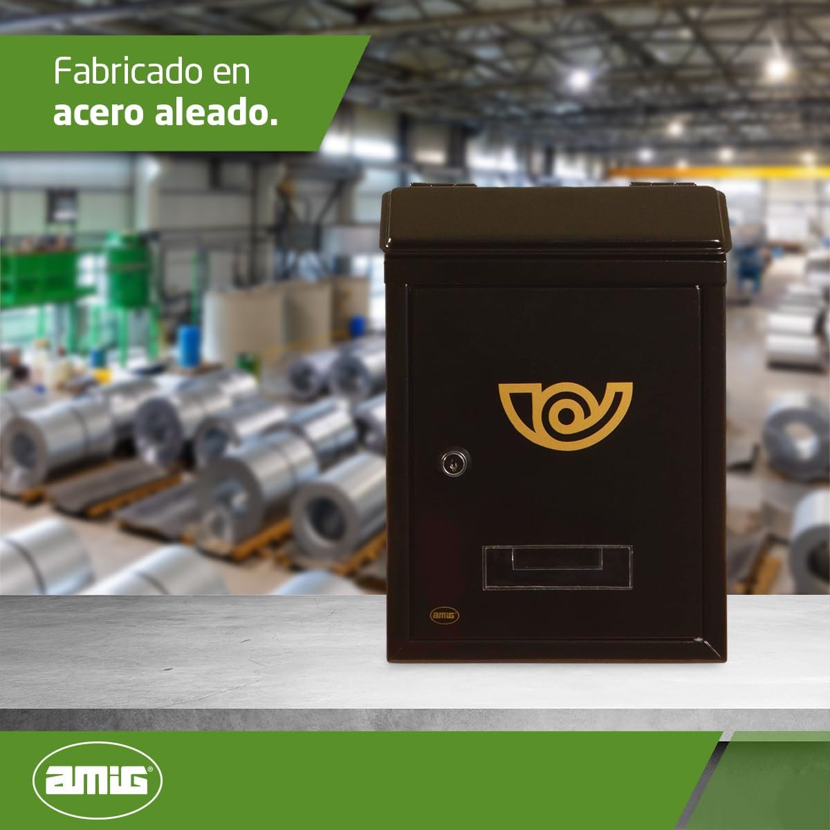 Amig - Mini Outdoor Mailbox | Postal Locker for Walls, Walls or Gates | Made of Steel | Colour Black | Measures 29.5 x 21 x 6 cm | Small Format