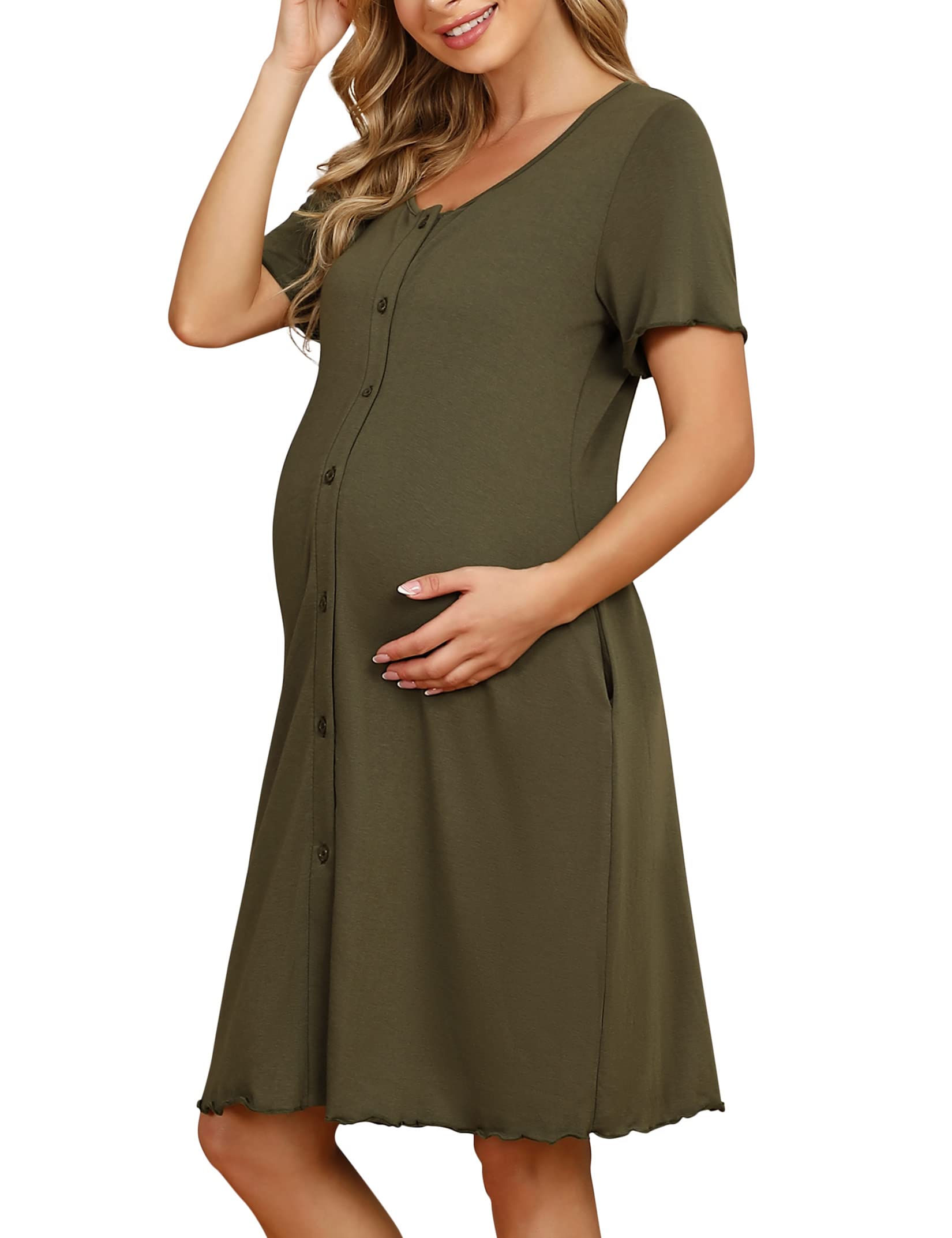 KOJOOIN Camicia da Notte da Donna Camicia da Notte per Allattamento Camicia da Notte a Maniche Corte Camicia da Notte Premaman in Cotone con abbottonatura Abito da Notte