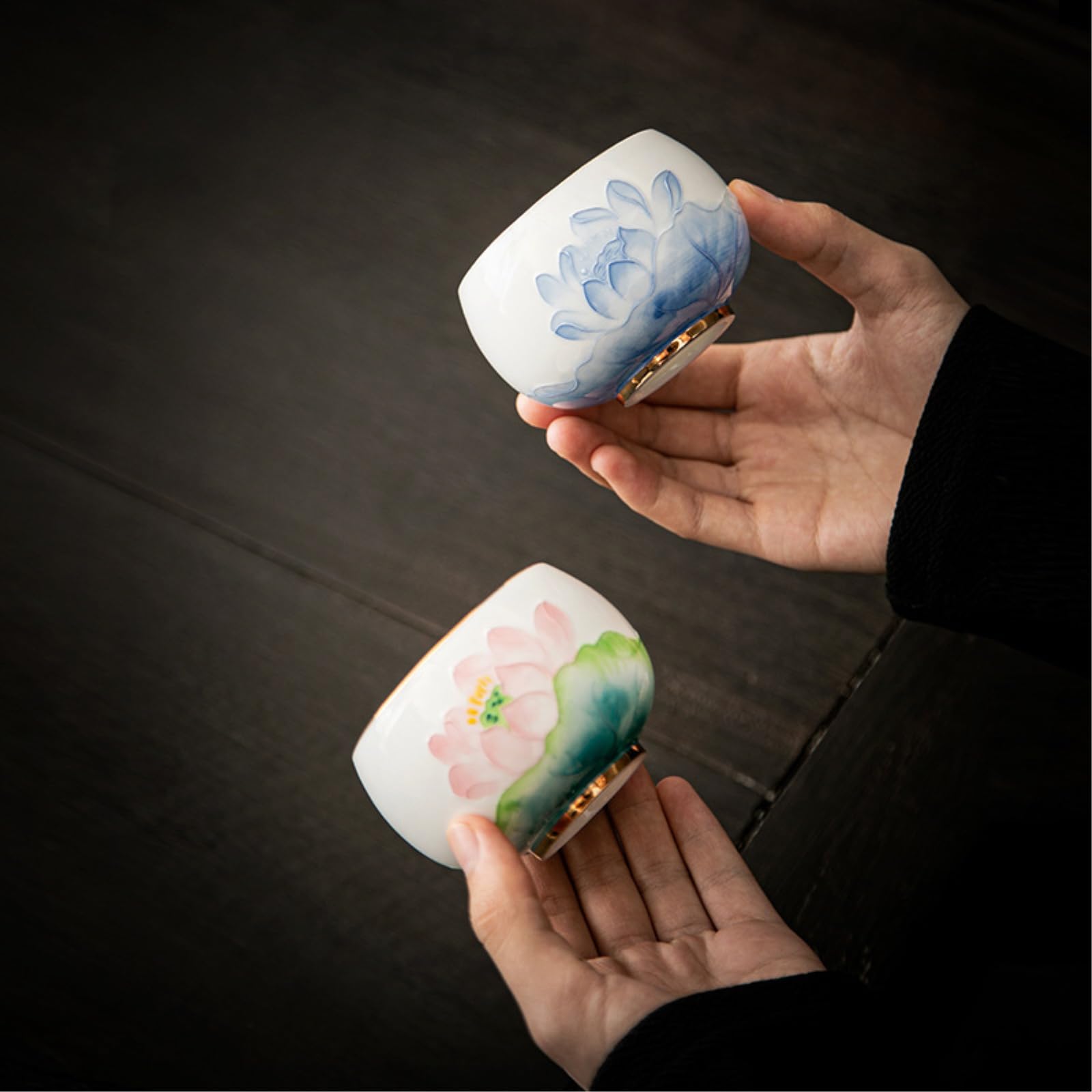 Ceramiczny kreatywny hortensja Lohan Cup domowy świeży zestaw do herbaty Kung Fu - hortensja (zielone liście) - pudełko