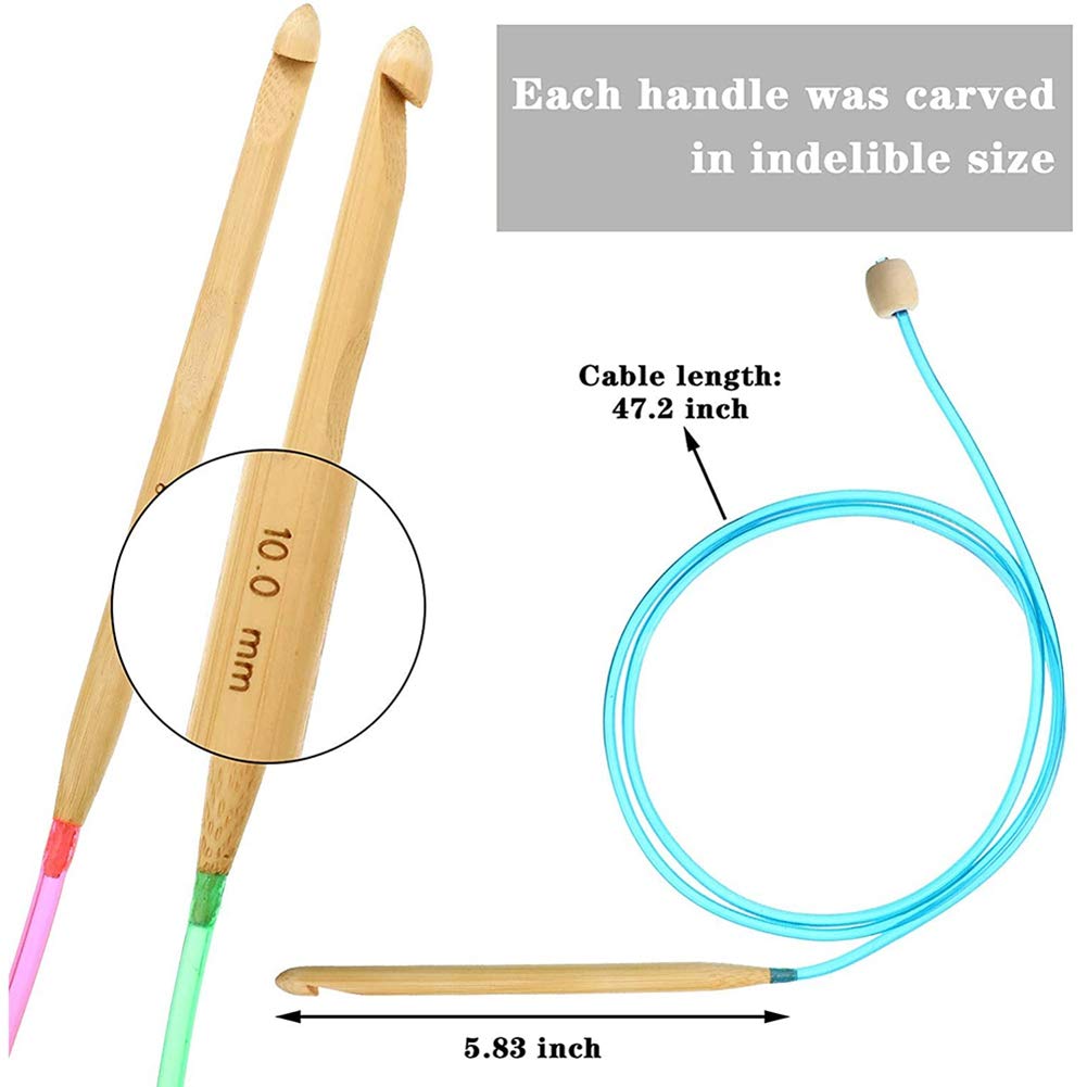 Dasertoe Set Di 23 Uncinetti Tunisini E Ferri Circolari In Bambù – Kit Completo Con Aghi Da 2 A 10 Mm, Per Maglia E Uncinetto, Multicolore - 2