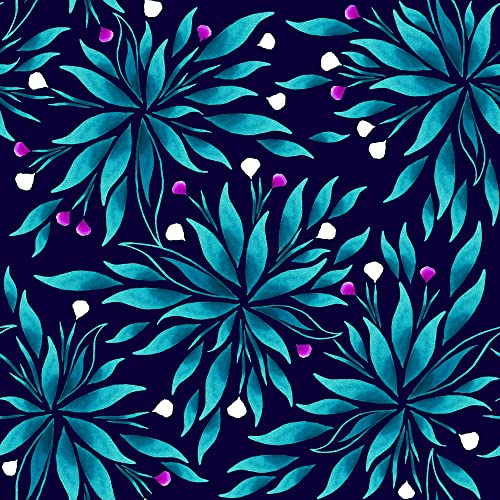 HEKO PANELS Tela Oxford impermeable por metros, tela de poliéster para coser, tela de muebles, tela decorativa, artesanía, impermeable, opaca, flores, turquesa, azul oscuro, 100 x 155 cm