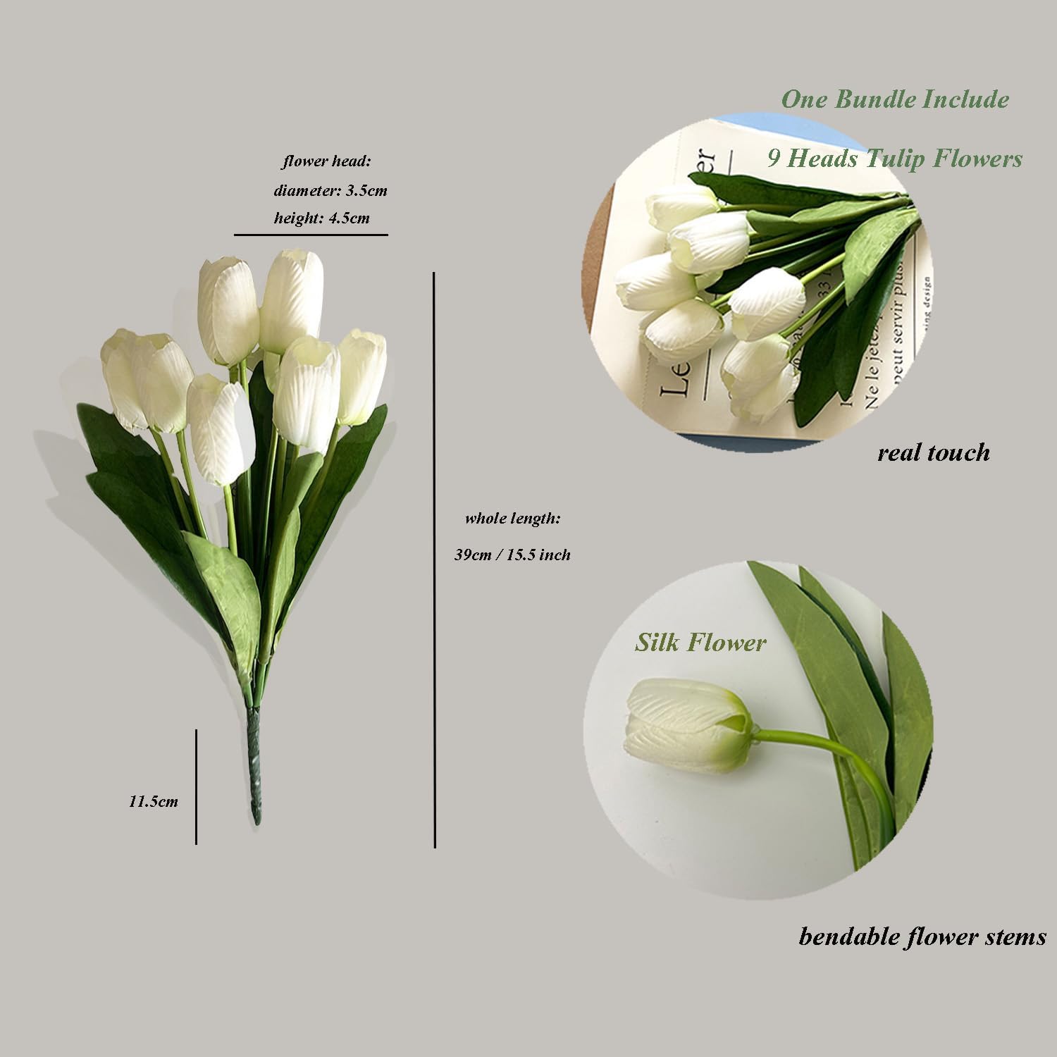 Artificial Tulip Flowers 6 Bundles of 54 Heads Fake Silk Flowers for Home Decorations, UV Resistant Outdoor Garden Plastic Greenery Shrubs Plants (Red, White, Blue)