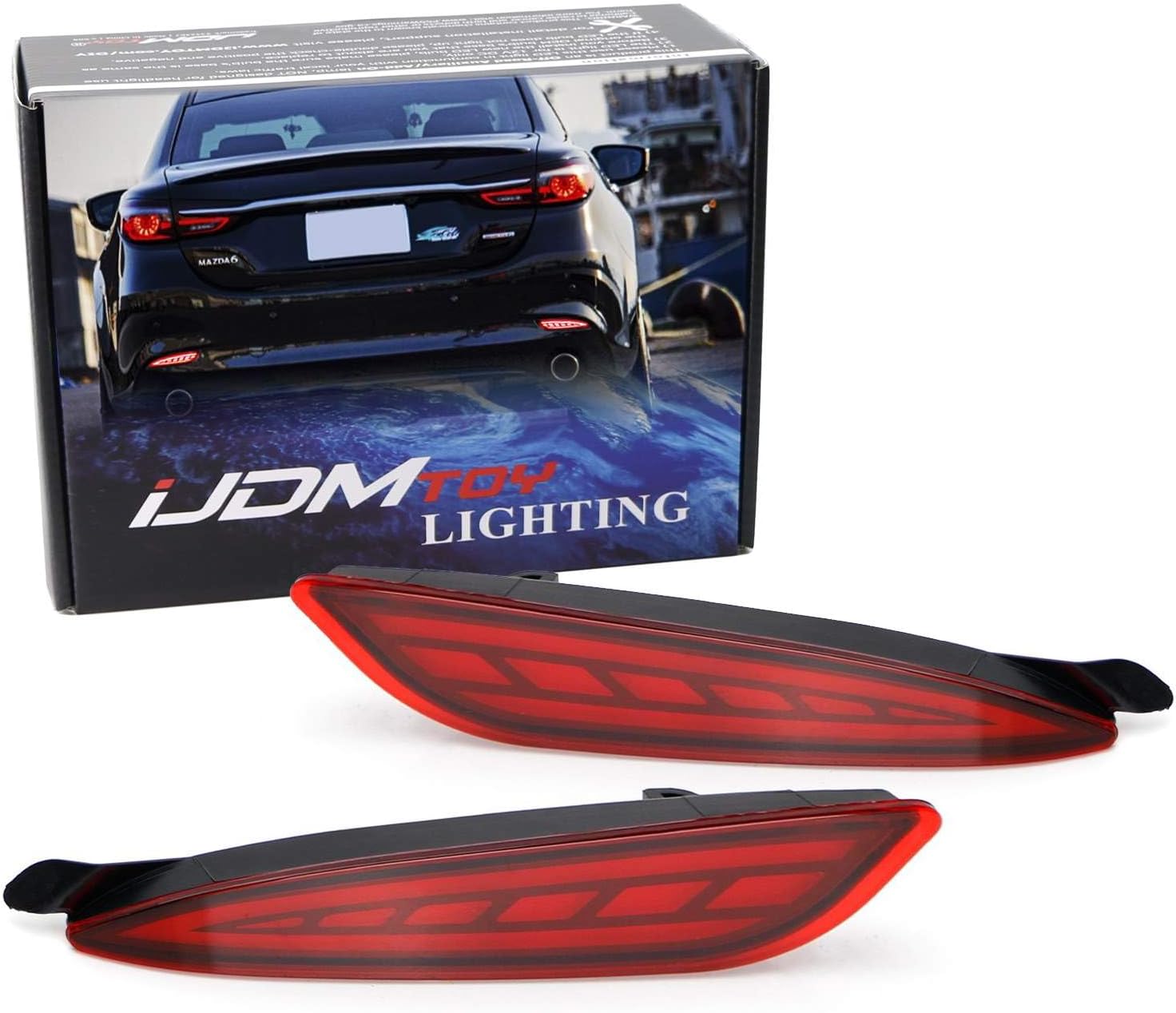 iJDMTOY Red Lens Full LED Bumper Reflector Lights Compatible With 2018-up Mazda 6 Atenza, Function as Tail/Brake, Sequential Turn Signal Lights & Rear Fog Lamps
