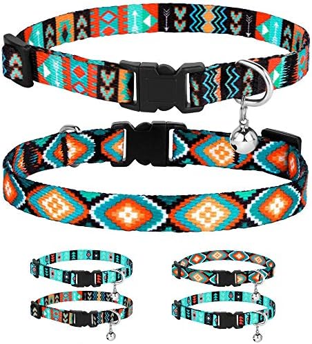 CollarDirect Cat Collar Breakaway Set of 2 PCS Tribal Pattern Aztec Pet Safety Adjustable Kitten Collar with Bell (Tribal + Aztec)