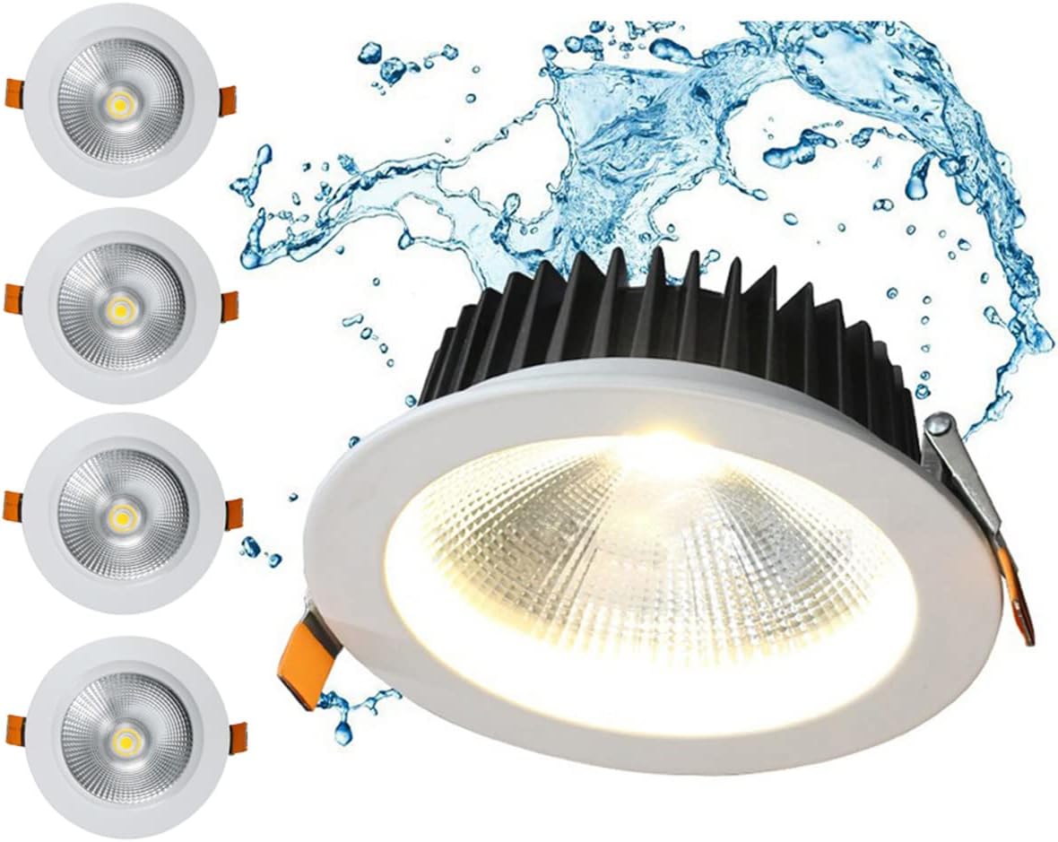 Pack of 4 Outdoor 30W Ceiling Porch LED Light Waterproof IP65 8 INCH Hole Cut, 30W 250W Eqv, Recessed Mounting Bright Deck Lighting Warm White