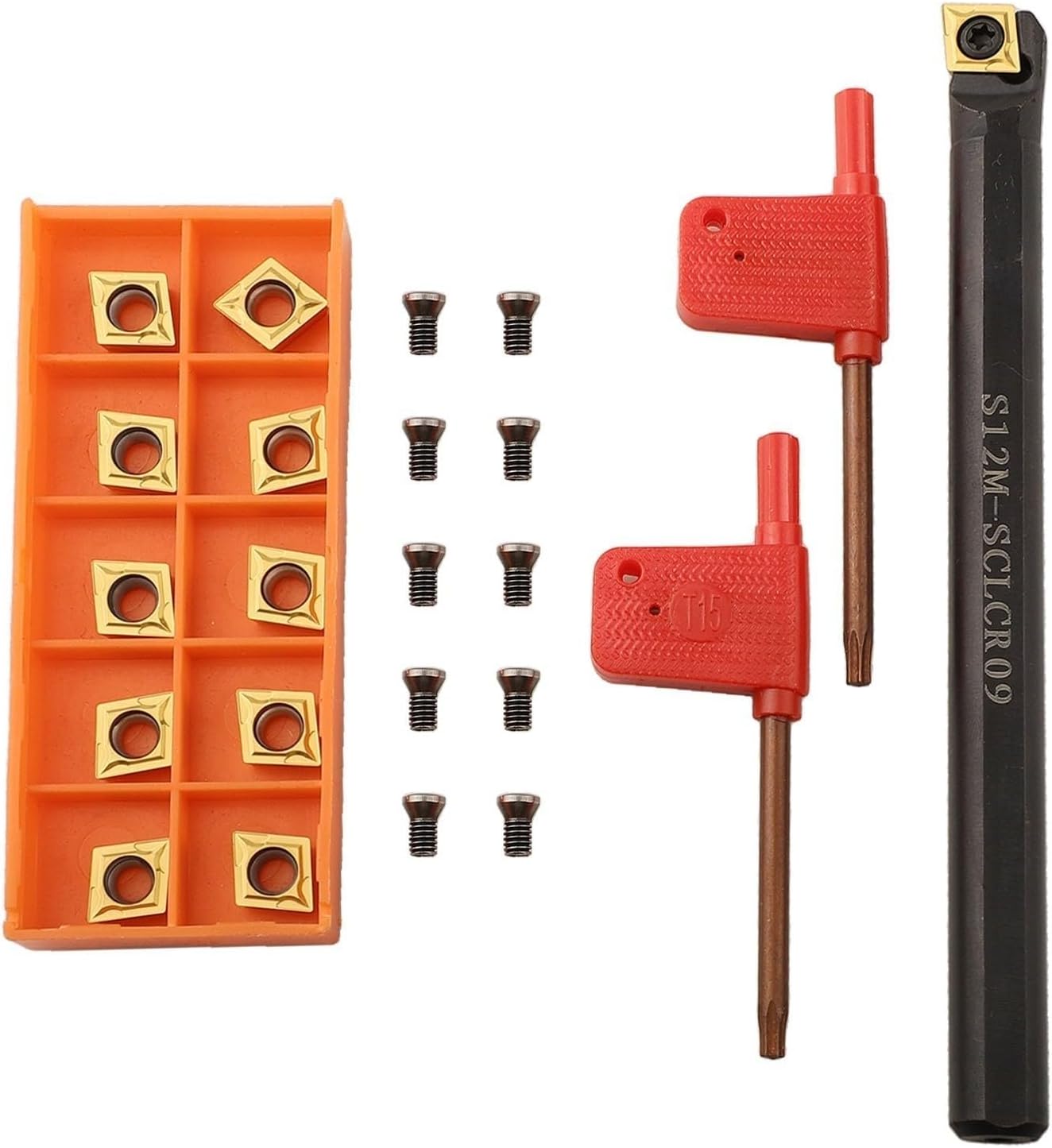 1/2 Inch Indexable Lathe Turning Tool Holder With CCMT09T304 Carbide Inserts, Alloy Steel Screws, And T15 Wrenches For CNC Metalworking