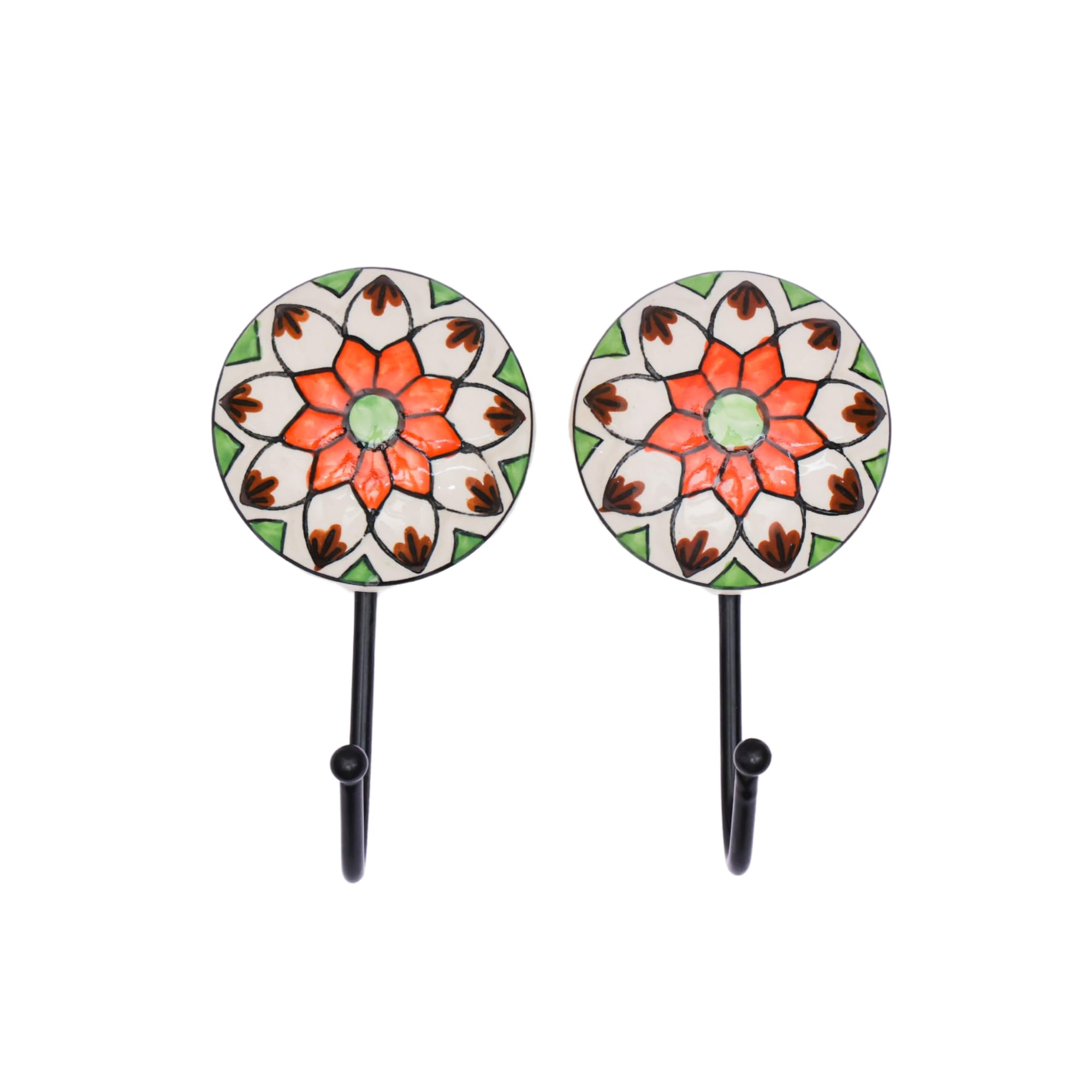 Handcrafted Ceramic and Iron Wall Hooks - Multi-Colored, Export Quality by Indian Master Artisans (REGULARHOOK)- Set of 2 (REGULARHOOK01)