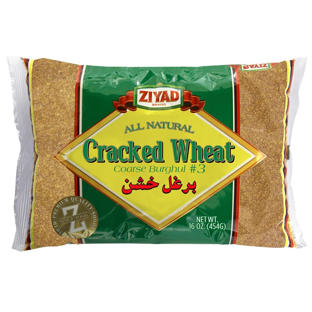 Ziyad Cracked Wheat Bulgur | Coarse #3, 16oz | Fiber-Rich Whole Grain | Nutty Flavor, Chewy Texture | Great in Tabbouleh, Kibbeh, Soups, Curries and Salads | Vegan | Cooks in 30 Minutes | Burghul No. 3, 16oz