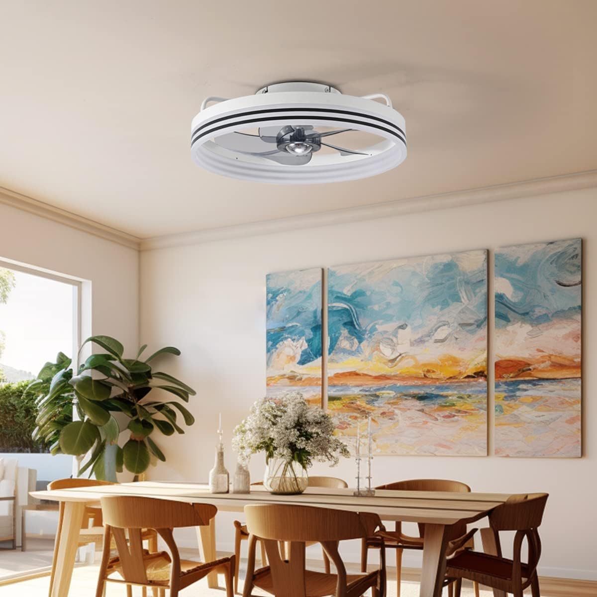 Letmarey Flush Mount Low Profile Ceiling Fans with Lights and Remote Control, 18" Modern Ceiling Fan Light 5 Blades 6 Speed Reversible LED Dimmable, for Indoor Installation. (Rice White) : Tools & Home Improvement