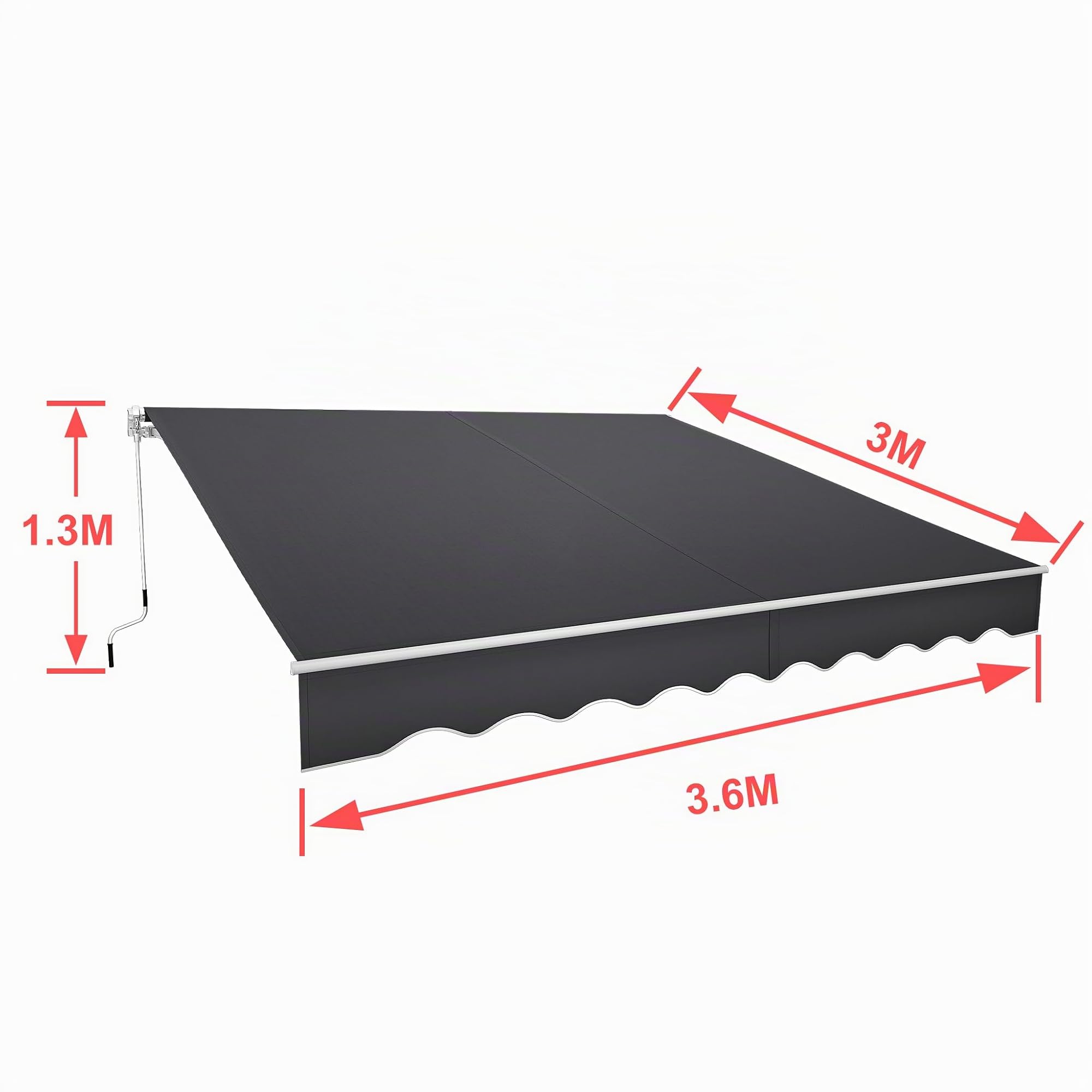 Aufun Tenda da Sole per Esterno Avvolgibile, Tenda da Esterno a Bracci Estensibili con Manovella Manuale, anti-UV impermeabile per Balcone e Terrazzo (360x300 cm, grigio scuro)