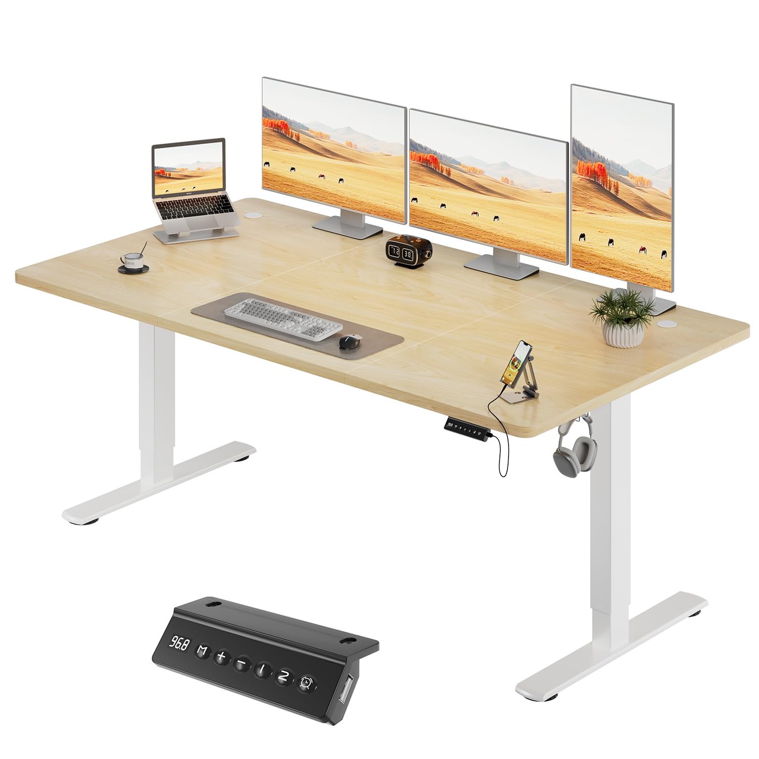Jummico Höhenverstellbarer Elektrischer Schreibtisch 180 x 80 cm mit USB Ladeanschluss